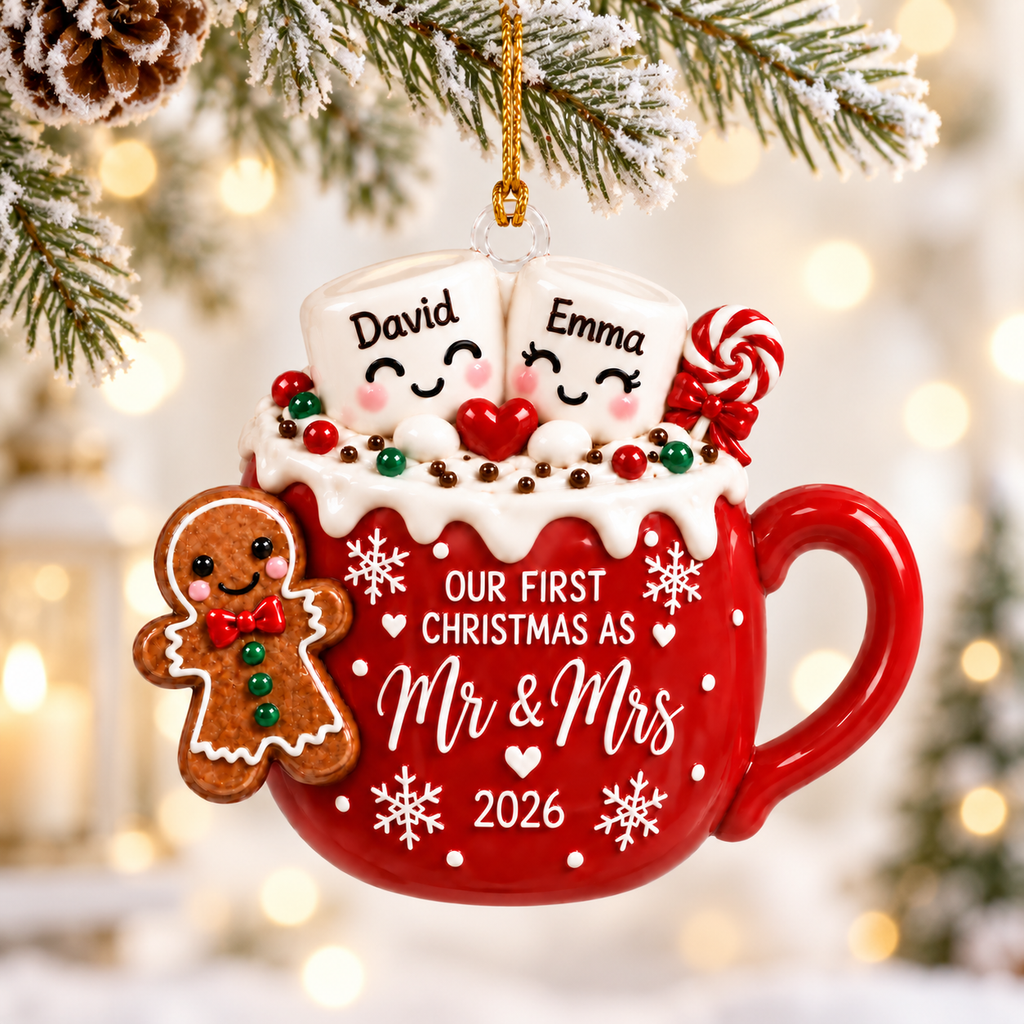 Personalized Wedding 2D Printed Christmas Ornament Tree Decoration Gifts for Couples