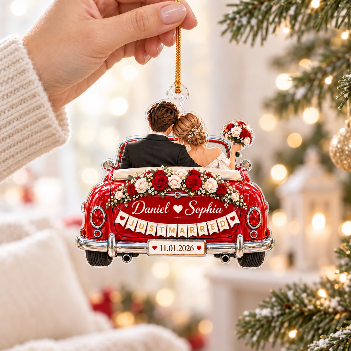 Personalized Wedding 2D Printed Christmas Ornament Tree Decoration Gifts for Couples