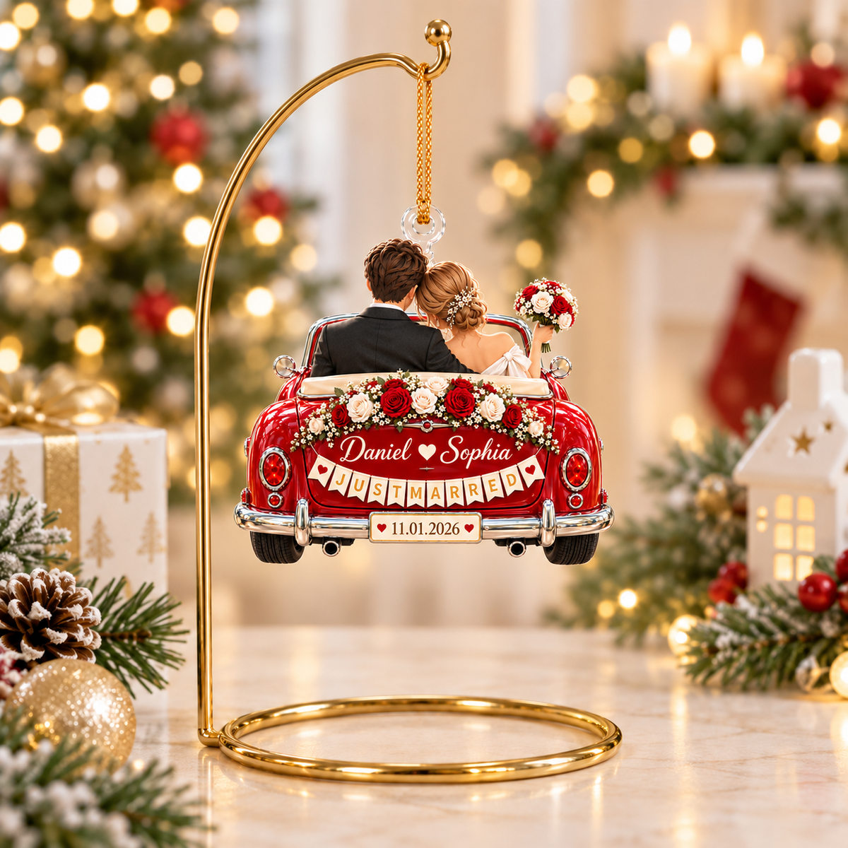 Personalized Wedding 2D Printed Christmas Ornament Tree Decoration Gifts for Couples