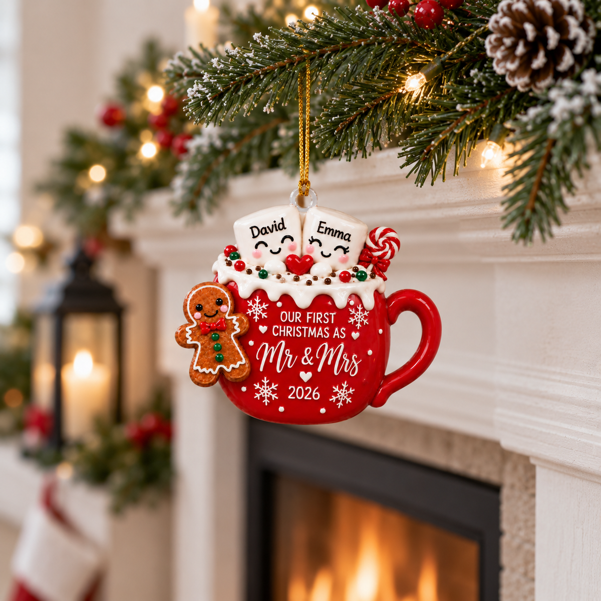 Personalized Wedding 2D Printed Christmas Ornament Tree Decoration Gifts for Couples