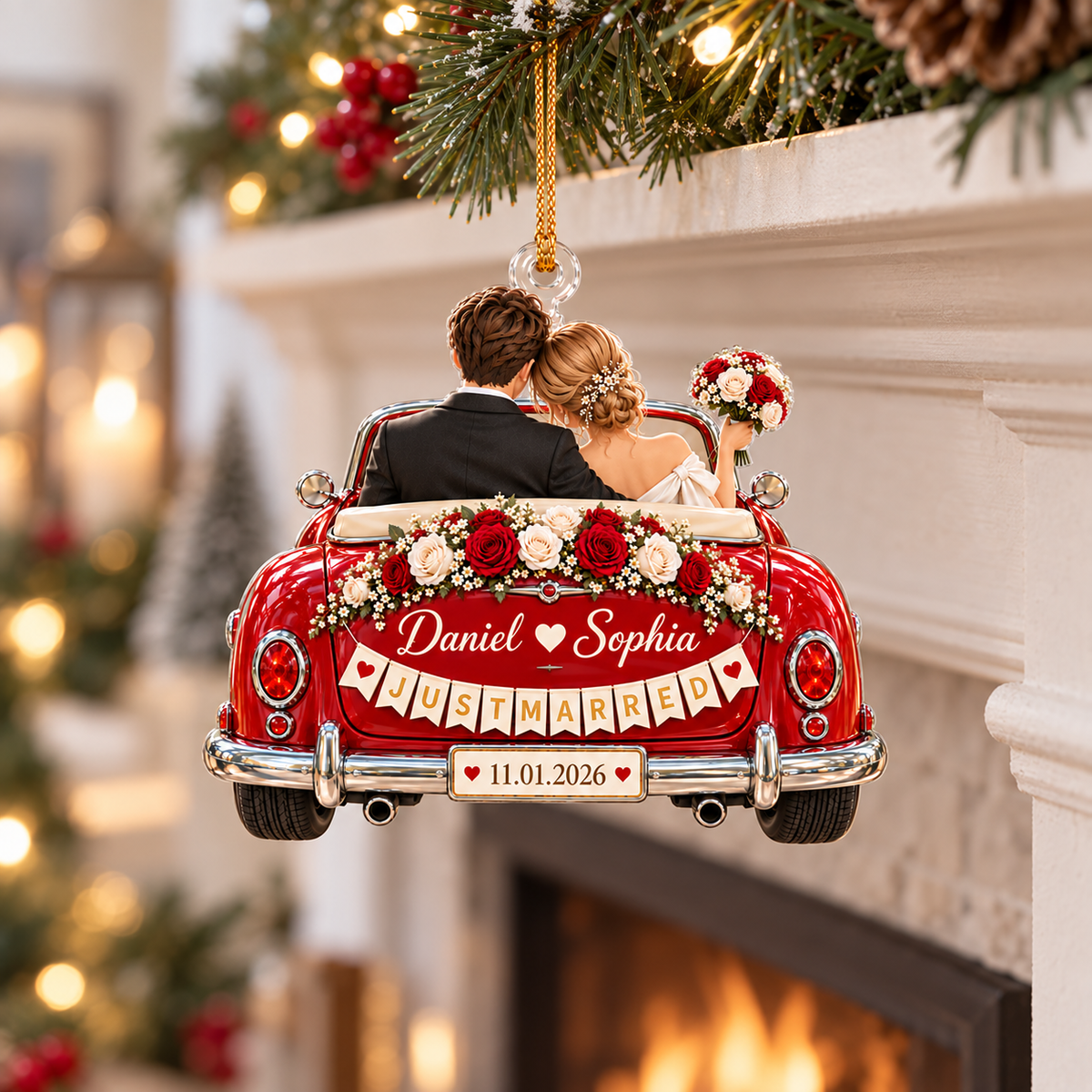Personalized Wedding 2D Printed Christmas Ornament Tree Decoration Gifts for Couples