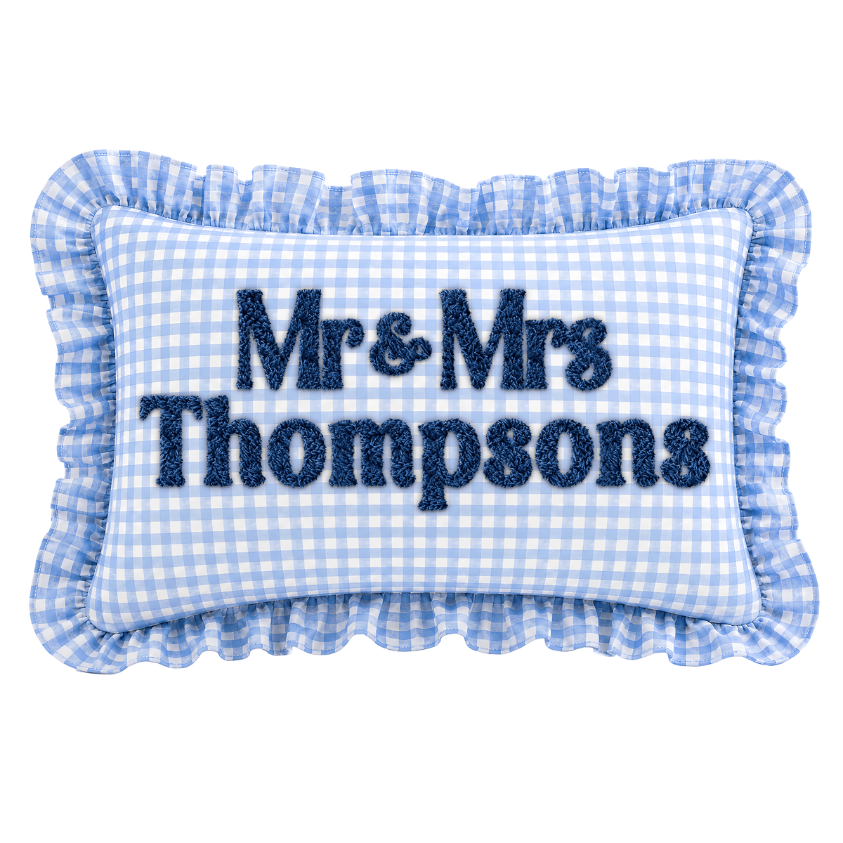 Personalized Monogram Gingham Ruffle Pillow for Couples