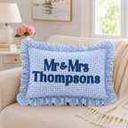Personalized Monogram Gingham Ruffle Pillow for Couples