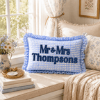 Personalized Monogram Gingham Ruffle Pillow for Couples