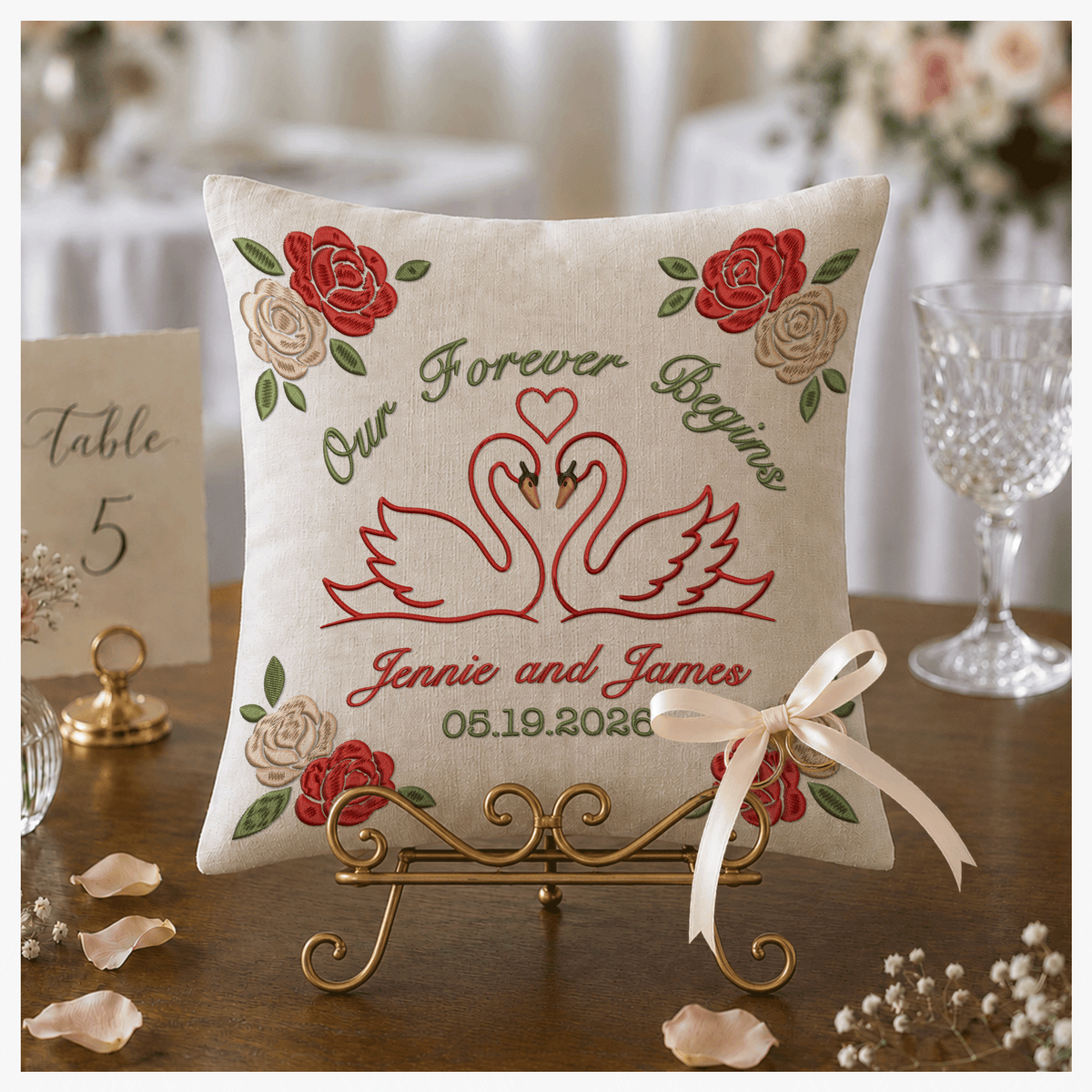 Personalized embroidered ring bearer pillow for wedding — image 1