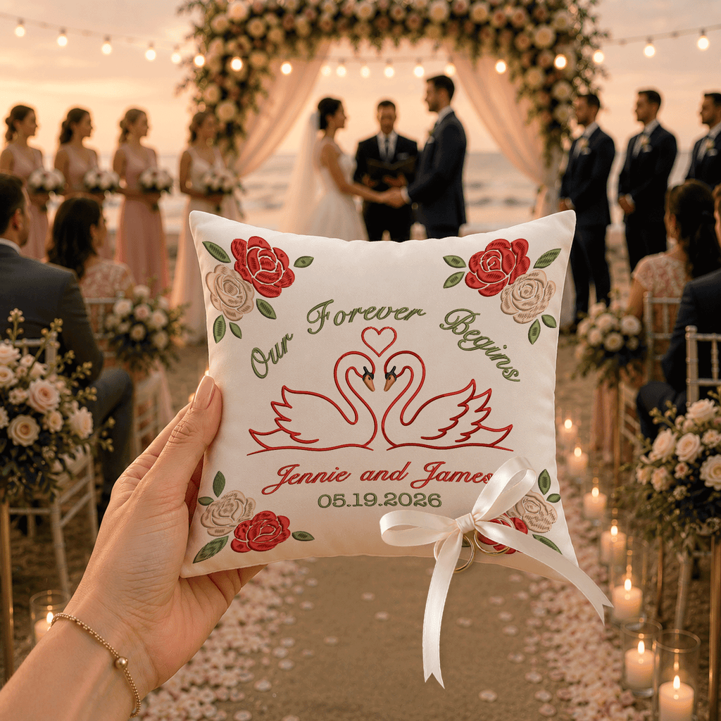 Personalized embroidered ring bearer pillow for wedding — image 4