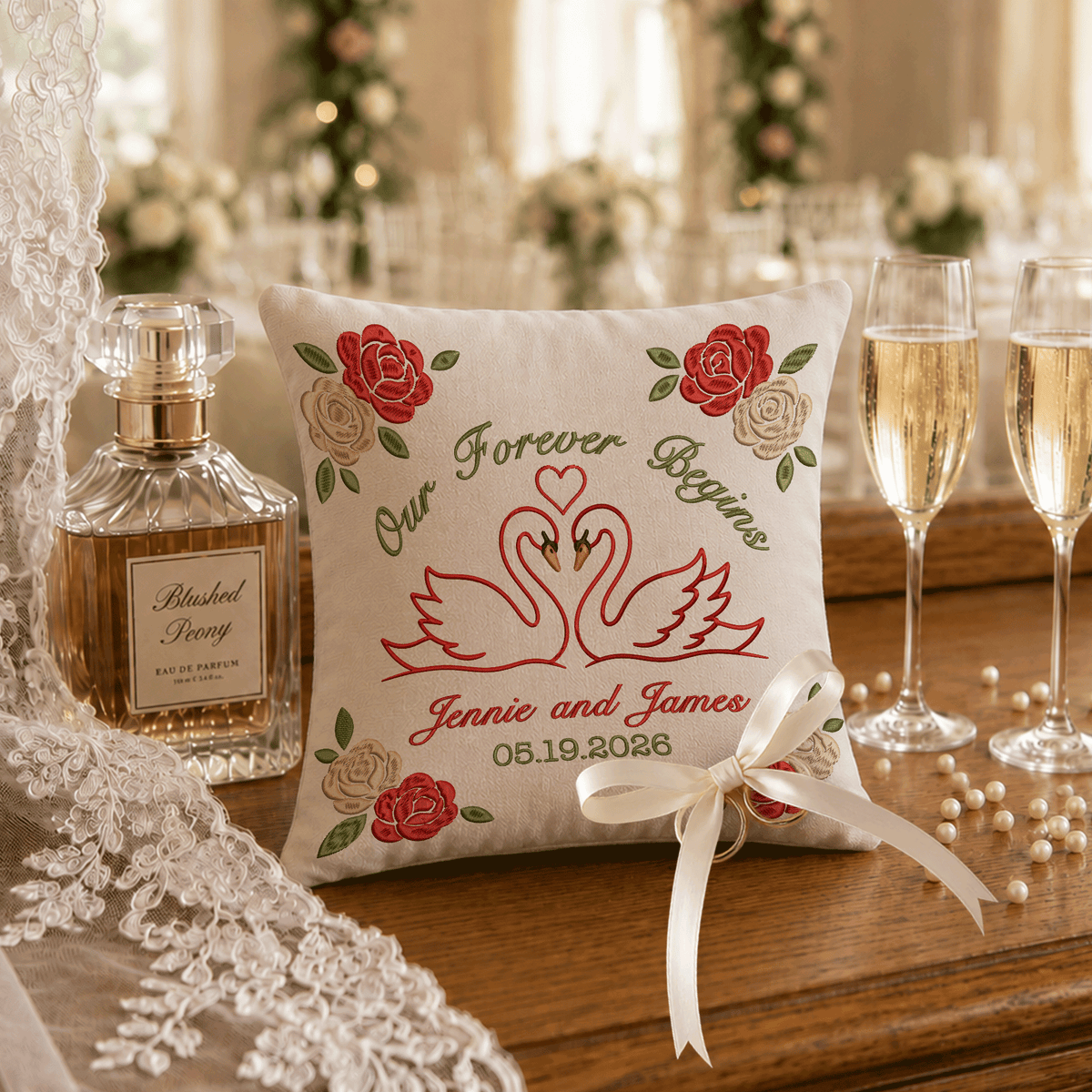 Personalized embroidered ring bearer pillow for wedding — image 5