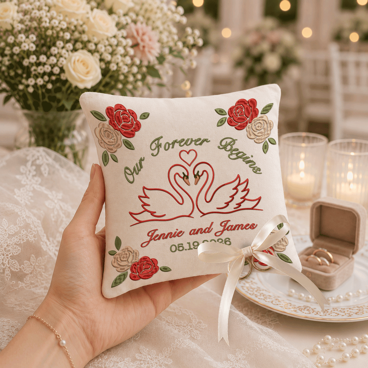 Personalized embroidered ring bearer pillow for wedding — image 6