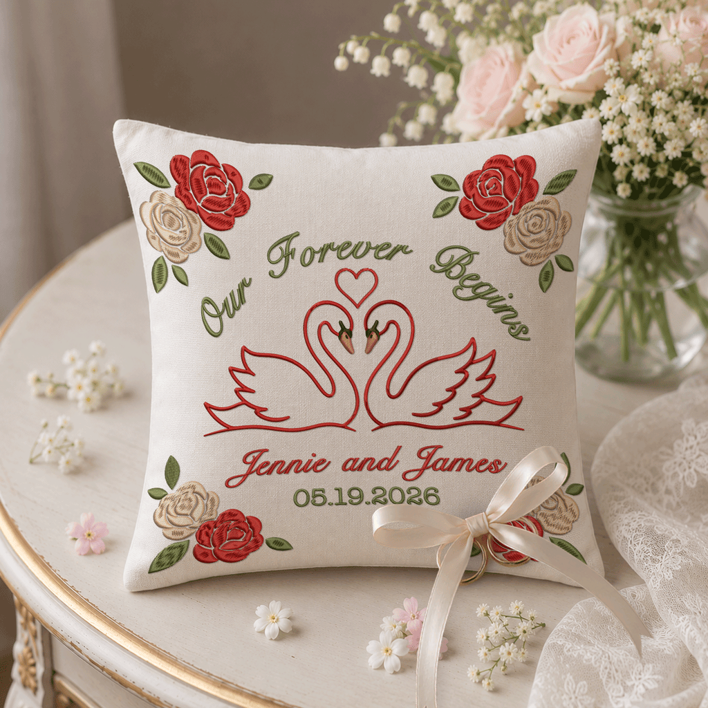 Personalized embroidered ring bearer pillow for wedding — image 7