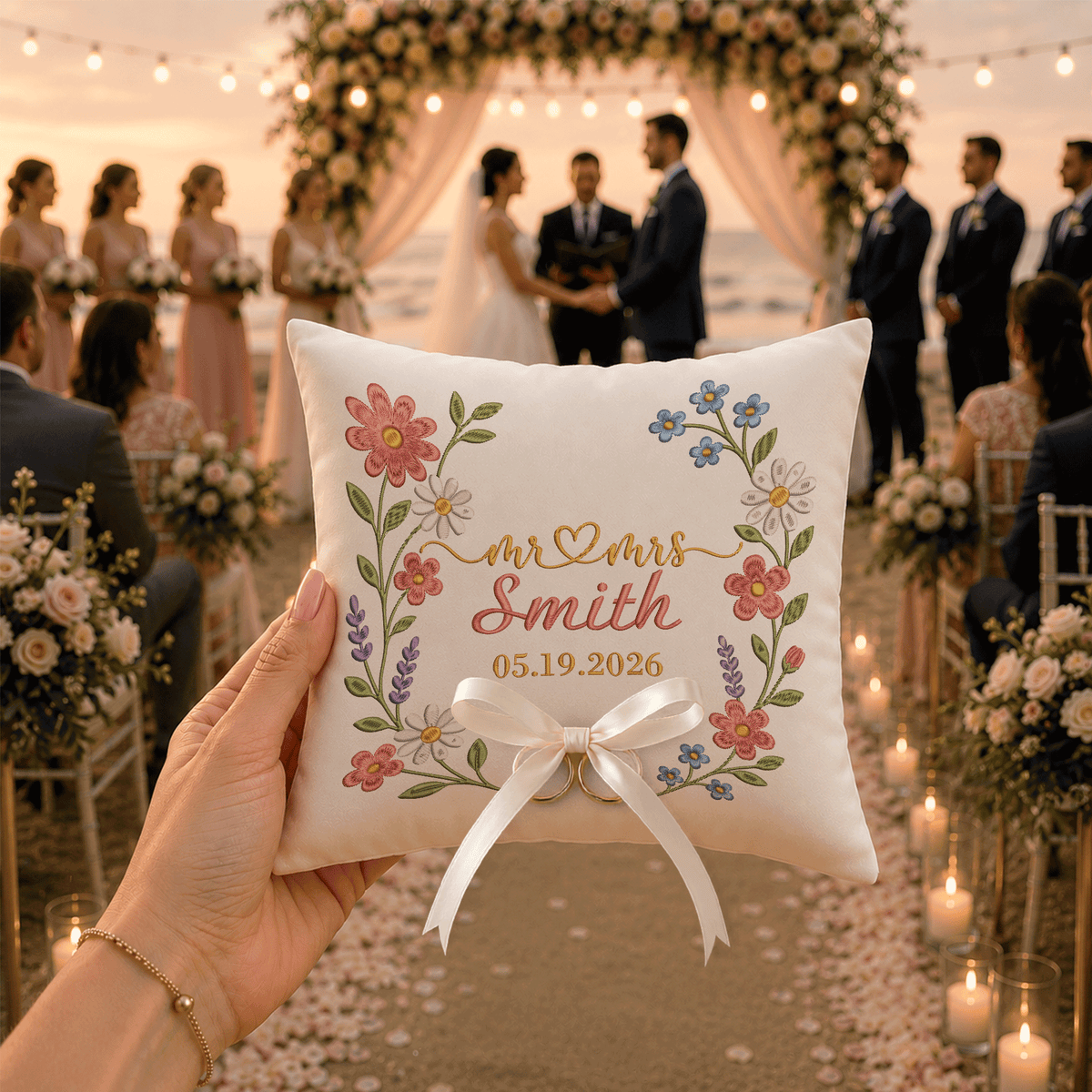 Personalized embroidered ring bearer pillow for wedding — image 4