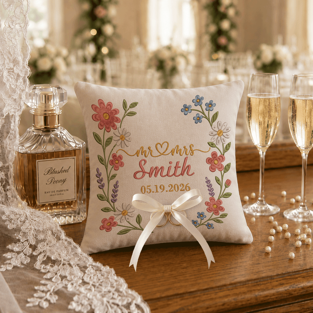 Personalized embroidered ring bearer pillow for wedding — image 5