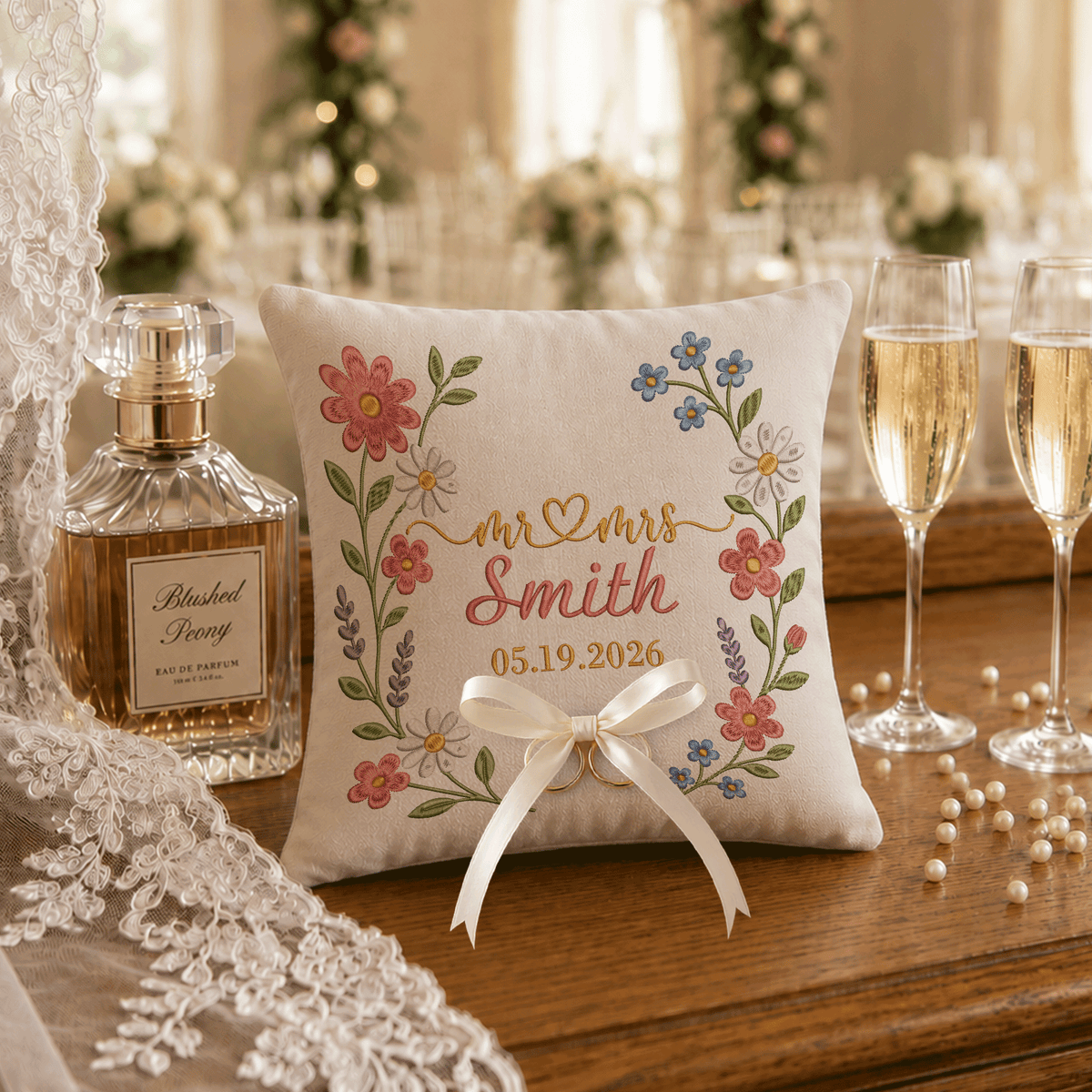 Personalized embroidered ring bearer pillow for wedding — image 5