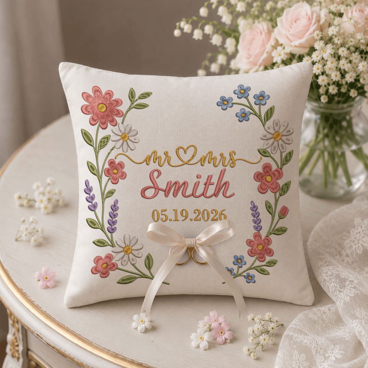 Personalized embroidered ring bearer pillow for wedding — image 7