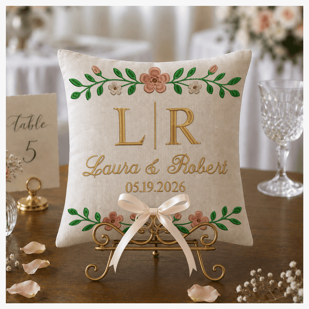 Personalized embroidered ring bearer pillow for wedding — image 1