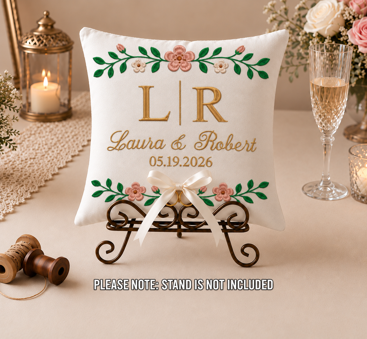 Personalized Embroidered Ring Bearer Pillow for Wedding