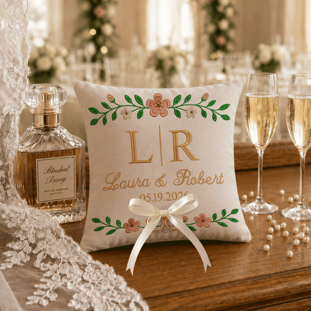 Personalized embroidered ring bearer pillow for wedding — image 5