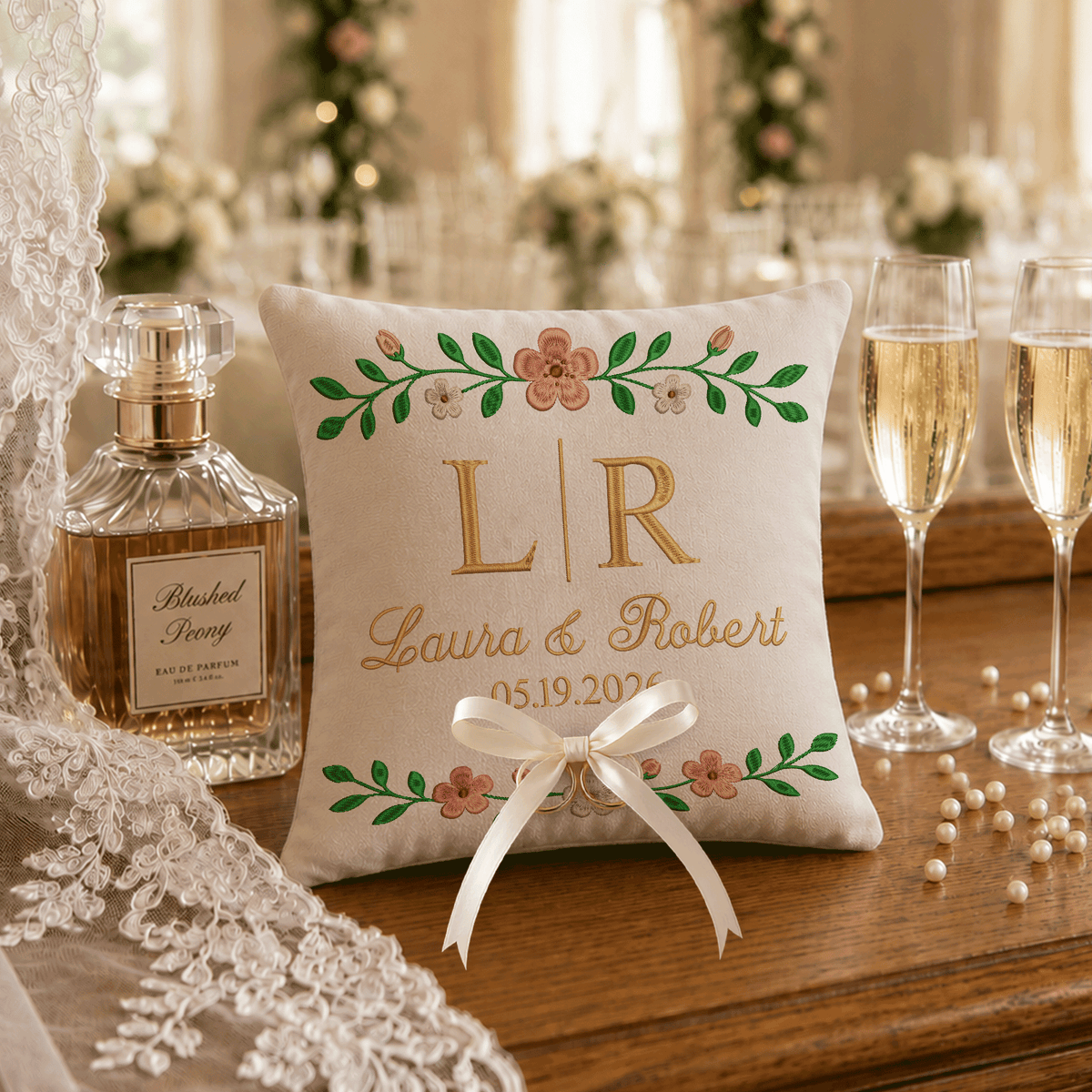 Personalized embroidered ring bearer pillow for wedding — image 5