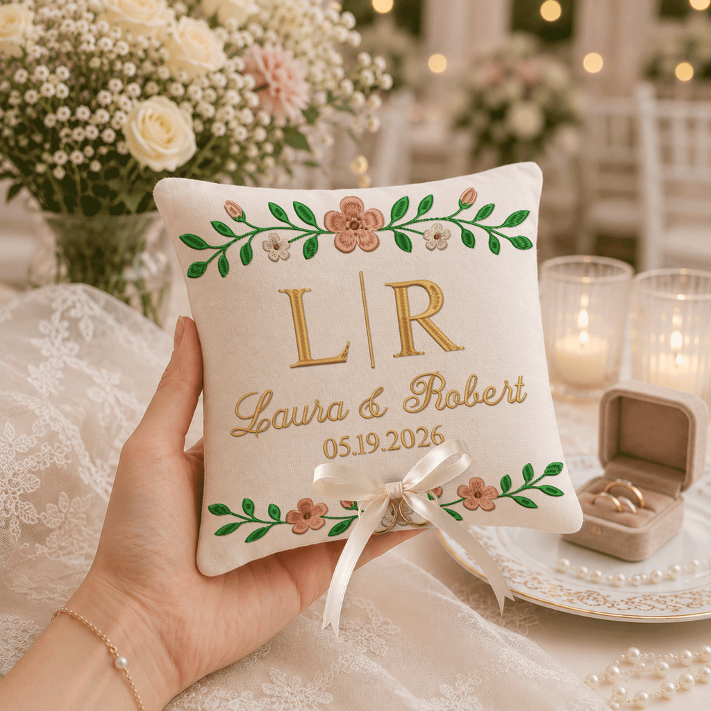 Personalized embroidered ring bearer pillow for wedding — image 6