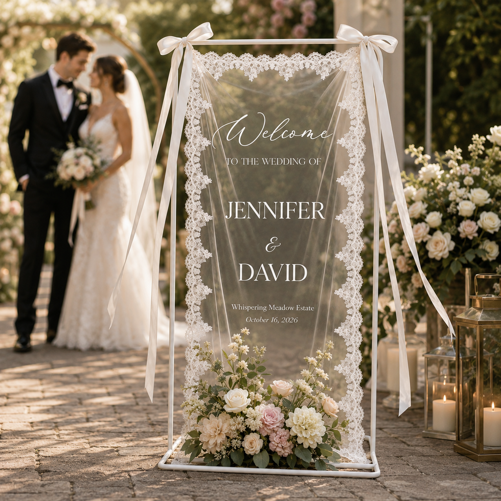 Lace Wedding Welcome Sign — detail